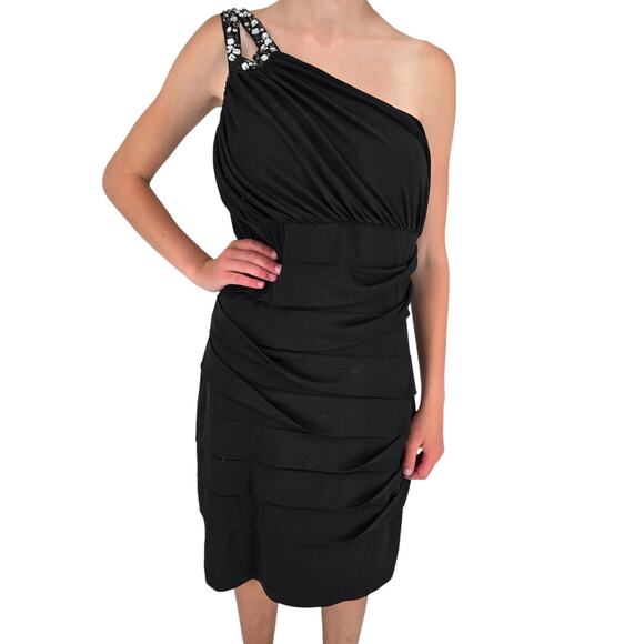 City Triangles Womens Sz L Knee Length Cocktail Dress One Shoulder Black - Picture 1 of 5